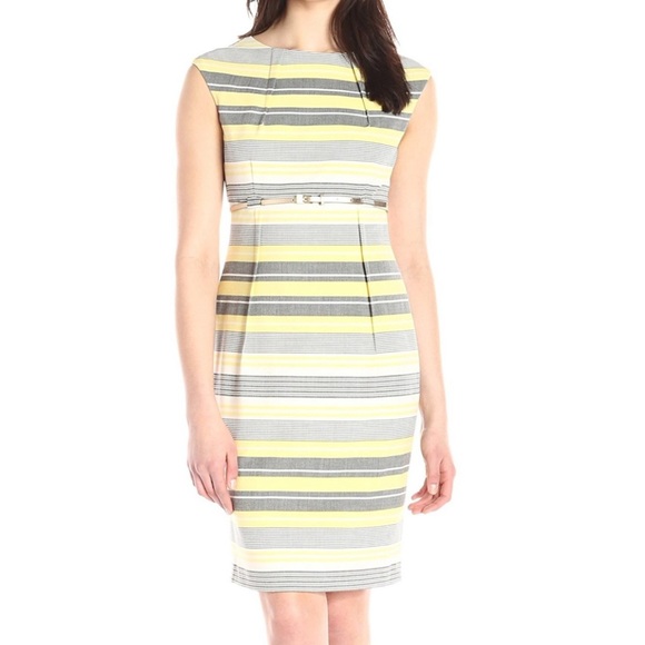 Calvin Klein Sheath Dress Yellow & Gray Stripes Size 10 - Picture 9 of 11